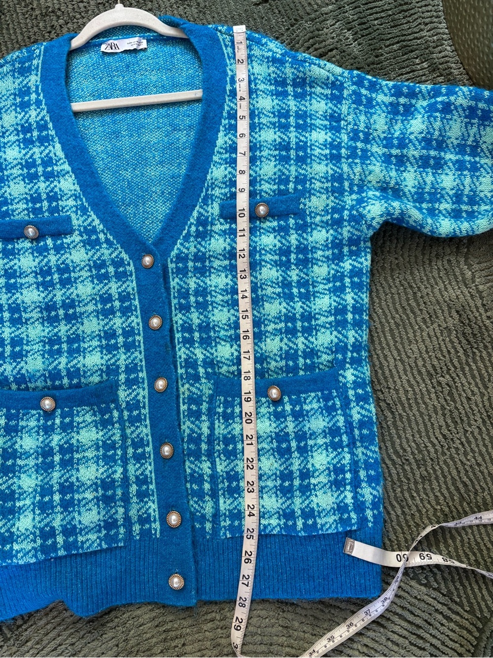 ZARA Turquoise Plaid Oversized Cardigan Sweater - Picture 7 of 12